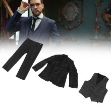 3-Pcs Men Slim Fit Dress Suit Set Black XL