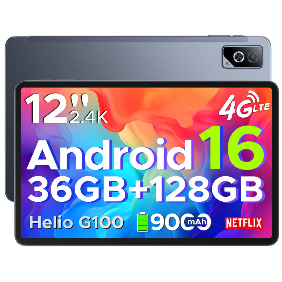 Doogee Tab G6 Pro Tablet 12 Inch, Android 16 Tablets, 90Hz 2.4K 36Gb+128Gb/Tf 2Tb, Helio G100 Octa-Core Tablet With Sim, 4G Lte/5G Wifi/9000Mah/13Mp 6923740293607