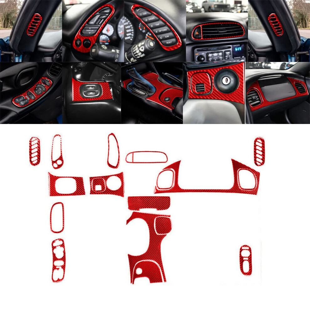 Carbon Fiber Interior Trim Kit For Chevrolet Corvette C5 19982004, ScratchâResistant And UvâProtected Red 9330225184096