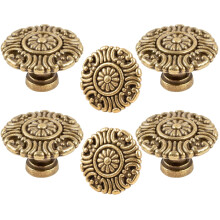 Set of 6 Flower Pattern Antique Brass Drawer Pulls, Vintage Zinc Alloy Cabinet Knobs and Handles with Screws