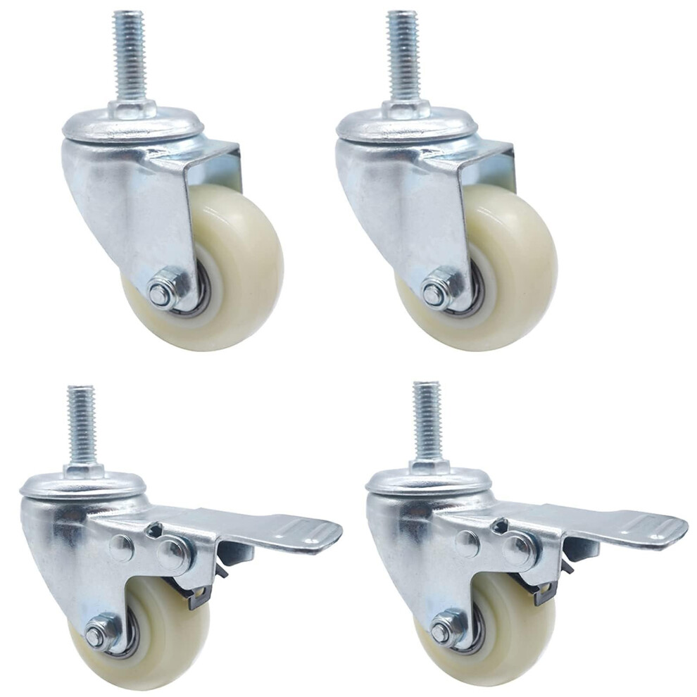 Swivel Casters With Brake, Heavy Duty Silent Nylon Furniture Caster Wheels M10, 360 Rotation, Floor Protection Design (2 Swivel + 2 Brake) 9771547717089