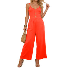 Women Jumpsuits Casual Sleeveless Strap Wide Leg-Orange S