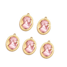 Set mit 5 weiblichen Kopf-Cameo-Anhängern im antiken Stil,-Rosa