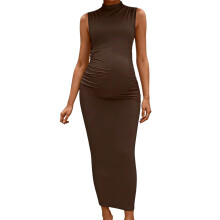 Elegant Fitted Maternity Dress Feature Sleeveless-brown M