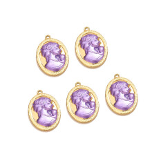 Packung mit 5 Vintage Lady Cameo-Anhängern aus Edelstahl-Lila
