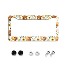 Highland Cow Sunflower License Plate Frame, Durable Aluminum Car Accessory, Universal Fit, Gift for Women and Men