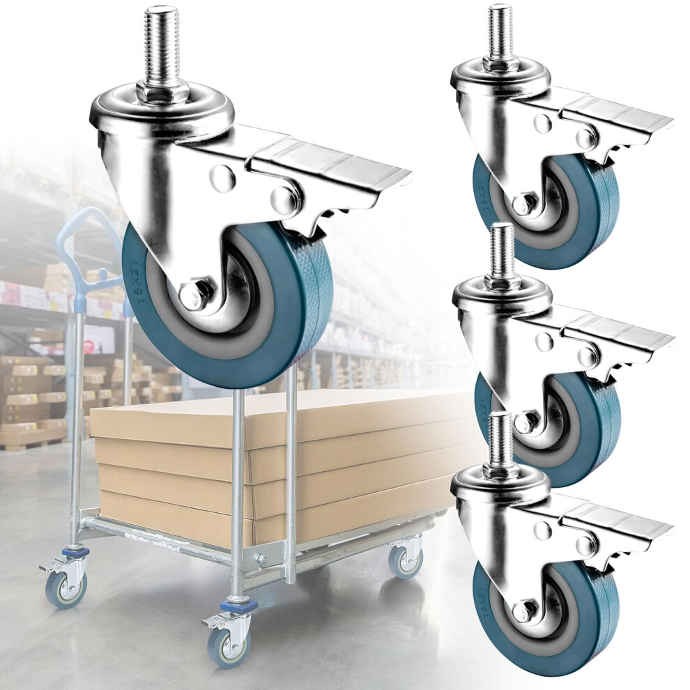 Dual Locking Swivel Caster Wheels Set Of 4, Pvc NonâMarking M10 M12 Threaded Stem Casters For Workbench And Furniture 9073542863113