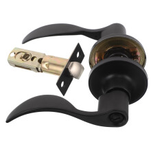 Black Stainless Steel Keyed Entry Door Handle with Wave Style Lever Lock for Bedroom Bathroom Security