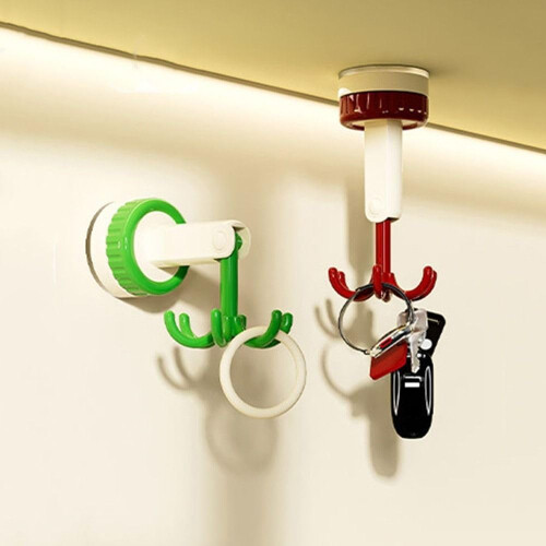 Under Cabinet Rotatable Hook 360 Foldable SelfAdhesive Utensil Holder SpaceSaving Organizer Red 2