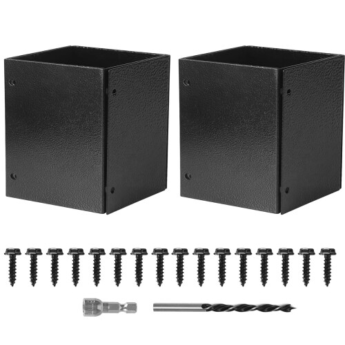 Mailbox Post Base Cover Kit 2 Sets, Adjustable Iron Protector for 3.3–6 Inch Square Posts, Weather‑Resistant Durable Finish