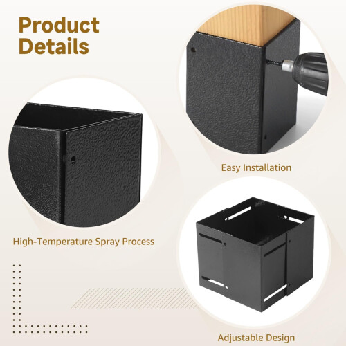 Mailbox Post Base Cover Kit 2 Sets, Adjustable Iron Protector for 3.3–6 Inch Square Posts, Weather‑Resistant Durable Finish 1