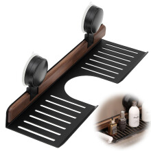 Bathroom Sink Organizer Over Faucet Shelf Dark Walnut NoDrill Removable Soap Holder with Hooks 15.75 Inches