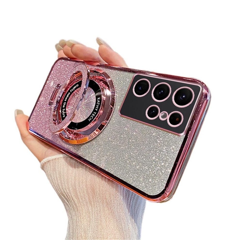 Case For Samsung Galaxy S23 Ultra Magsafe Compatible Glitter Shockproof Stand Protective Cover Pink 9351714478687