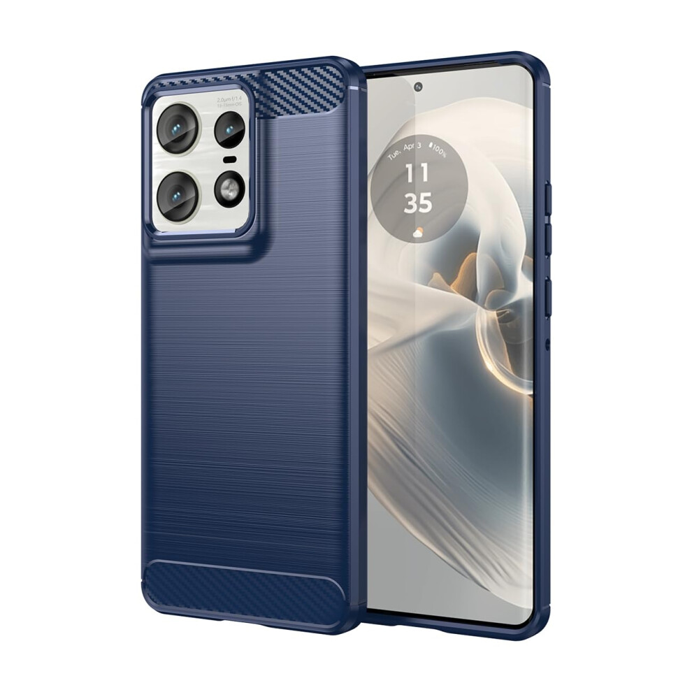 Shockproof Carbon Fiber Tpu Case Cover With Raised Camera Protection Navy For Motorola Edge 50 Pro Blue 9330225185567