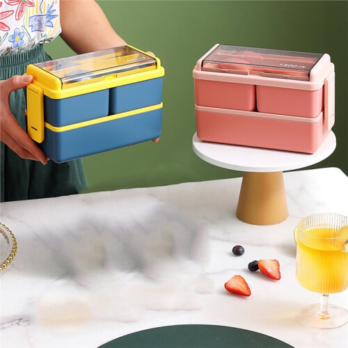 Microwave Safe Double Layer Bento Box for Kids with Utensils, Food Storage Container 1
