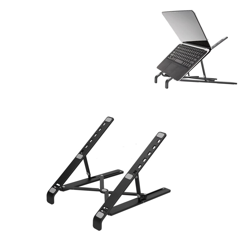 Adjustable Aluminum Laptop Stand With Ergonomic Design, Foldable Cooling Riser For 15.6 Inch Notebook (Black) Black 9092120344943