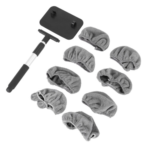Car Window Cleaner Brush,Windshield Glass Cleaning Tool Extendable Aluminum Handle with 8Pcs Microfiber Covers