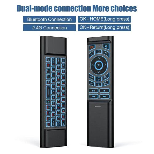 Mini Air Mouse Remote with Keyboard, DualMode Bluetooth and 2.4G, 7Color Backlit for Android Box PC Windows 2