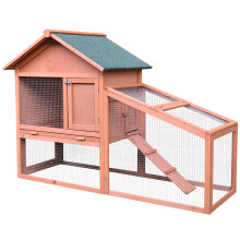 2 Tier PawHut Wooden Rabbit Hutch with Run Ramp Slide-Out Tray