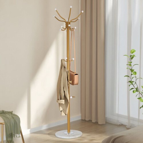 Coat Rack with Umbrella Stand, 16 Hooks, Marble Base 1