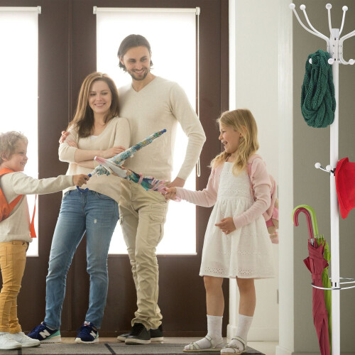 Coat Rack with Umbrella Stand, 16 Hooks, Marble Base 2