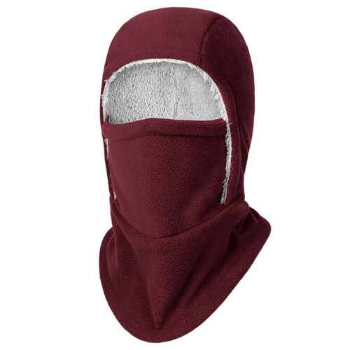 Fleece Balaclava Hooded Integrated Windproof Cap for-Burgundy