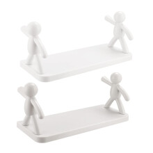 2pcs Wall Mounted Storage Shelf Bathroom Organizer Rack with Hooks, SpaceSaving Modern Design, White and Gray