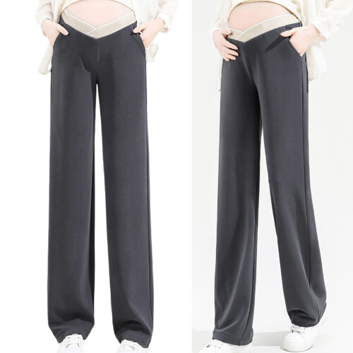 Maternity Low Rise Casual Trousers Polyester Pregnancy-Black M 2