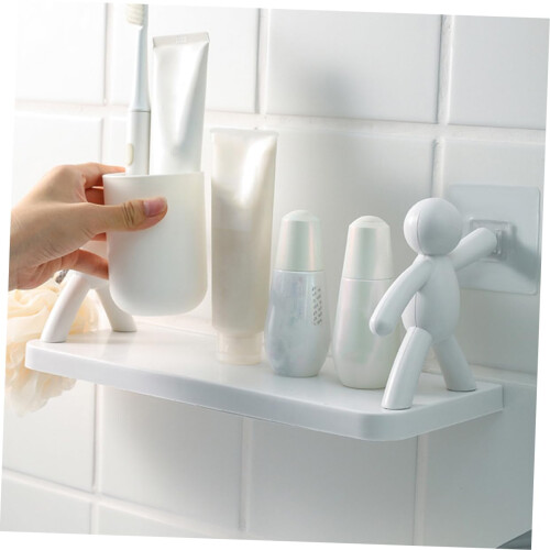2pcs Wall Mounted Storage Shelf Bathroom Organizer Rack with Hooks, SpaceSaving Modern Design, White and Gray 1