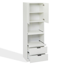 200cm Tall White Kitchen Pantry Cabinet with Sliding Microwave Shelves & Anti-Tip Protection