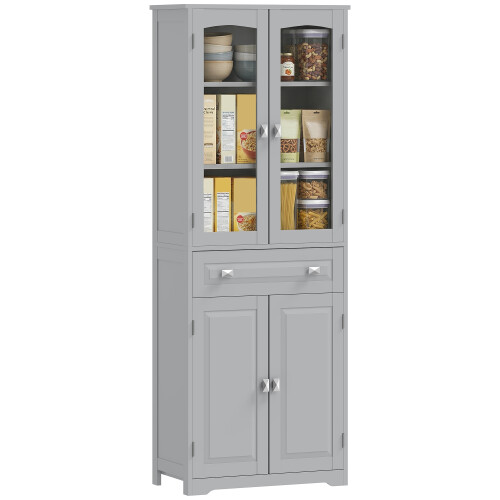 Homcom HOMCOM Kitchen Cupboard Storage Cabinet Adjustable Shelves, Glass Door, Grey 1