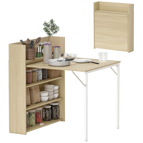 Homcom HOMCOM Folding Dining Table, Kitchen Table with Shelves Oak Wood Effect 1