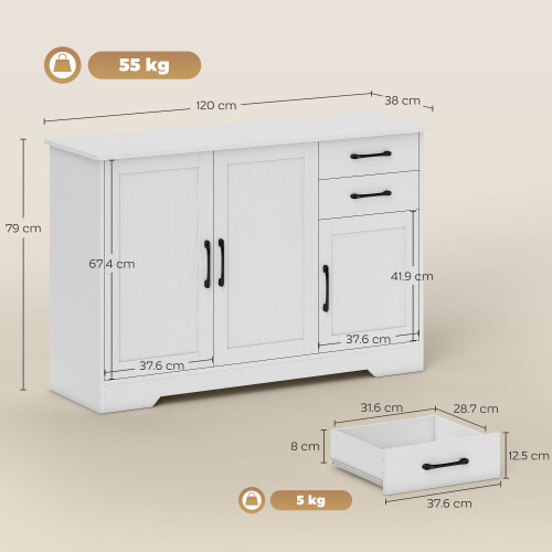 Homcom HOMCOM Sideboard with Soft-Close Doors, Modern Storage Cabinet White 1
