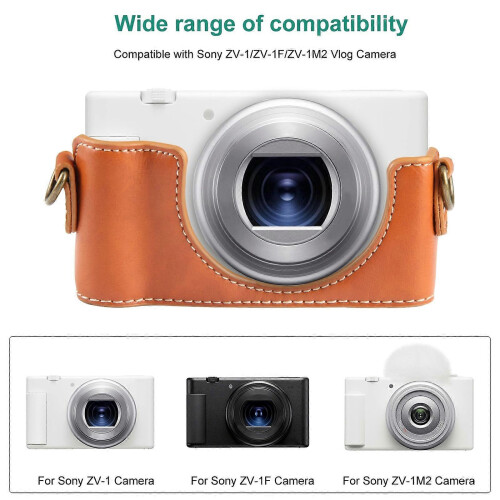 (Brown) Sony ZV-1F Vlog Camera Full Leather Case with Strap 2