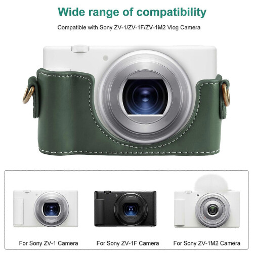 (Green) Sony ZV-1F Vlog Camera Full Leather Case with Strap 2