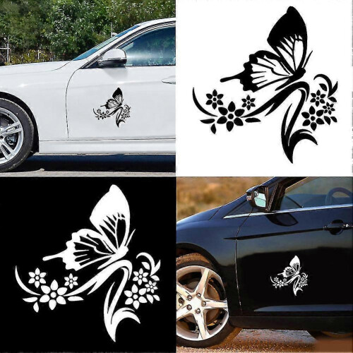 (Black) Reflective Butterfly Flower Car Decal Stickers 2