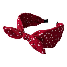 (Wine Red) Cerchietto per capelli con orecchie da coniglio e stampa a pois, elastico e antiscivolo.