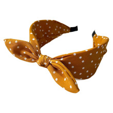 (Yellow) Cerchietto per capelli con orecchie da coniglio e stampa a pois, elastico e antiscivolo.