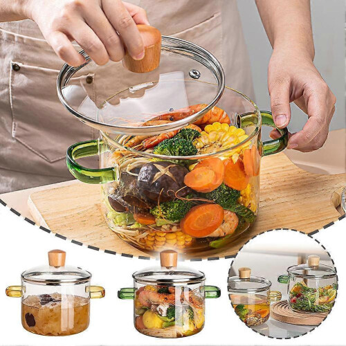 (Yellow) 1.6L Thickened High-Temp Resistant Glass Cooking Pot 1