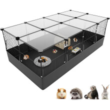 Rabbit Pet Fence with Top Cover & Bottom Liner, Small Animal Playpen
