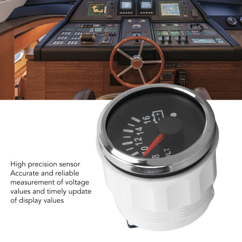 52MM Boat Voltmeter DC9-32V, Black Plate, Backlit 2