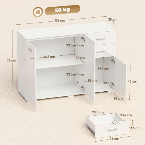 Homcom HOMCOM Modern Sideboard Kitchen Storage Cabinet, High Gloss White 2