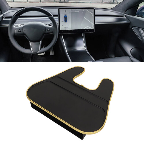 Car Desk Tray for Model 3/Y, Black+Gold Edge