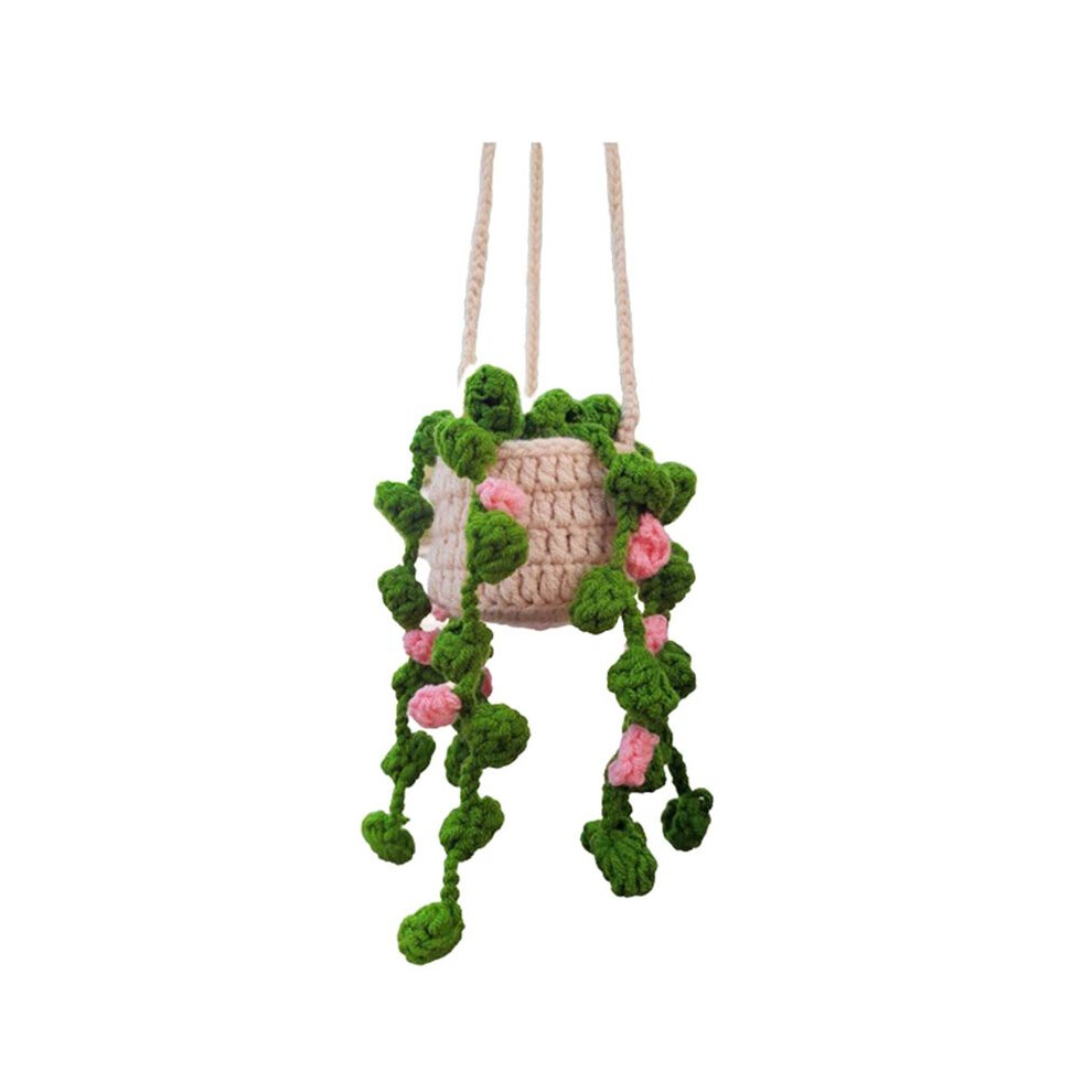Rearview Mirror Pendant Cute Potted Plants Crochet Car Mirror Hand Knitted Plant Hanging Ornaments Car Accessories A 6031379158942