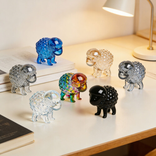 Entzückende Glasstatuetten in Schafform,-bunt 2