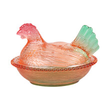 Crystal Glass Hen on Nest Candy Dish with-Glaze green tail sty