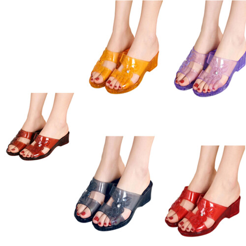 Fleur strass clair gelée sandales à talons compensés-Or 37 2