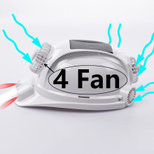 White Cooling Hard Hat with Quad Fans and LED Lights, Solar Powered Battery, Waterproof Reflective Safety Helmet for Construction