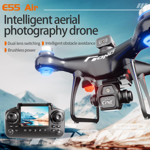 E55 Foldable HD Camera Drone with Screen Controller, Dual Battery, Optical Flow, White 1