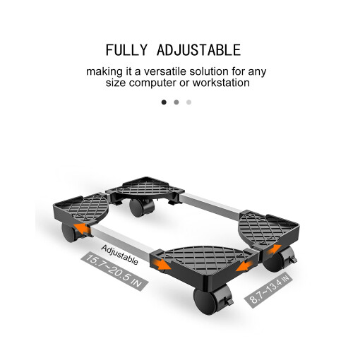 CPU Stand with 4 Caster Wheels, Adjustable Computer Tower Stand for PC, Black 1